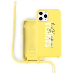 Coverzs Coque Personnalisable Silicone Avec Cordon IPhone (jaune) Nom - Nom - Vertical