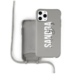 Coverzs Coque Personnalisable Silicone Avec Cordon IPhone (gris) Nom-nom - Vertical