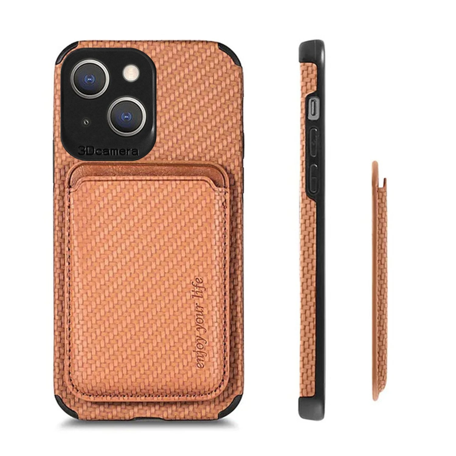 Coverzs Coque Tressée Porte-cartes MagSafe IPhone 13 (marron) – Image 5